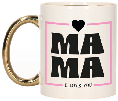 Bellatio Decorations Cadeau koffie/thee mok voor mama - wit/roze - ik hou van jou - gouden oor - Moederdag