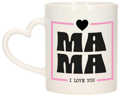 Bellatio Decorations Cadeau koffie/thee mok voor mama - wit/roze - ik hou van jou - hartjes oor - Moederdag