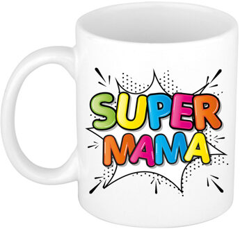 Bellatio Decorations Cadeau koffie/thee mok voor mama - wit - super mama - keramiek - 300 ml - Moederdag