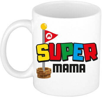 Bellatio Decorations Cadeau koffie/thee mok voor mama - wit - super mama - keramiek - 300 ml - Moederdag