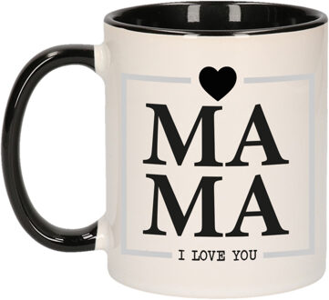 Bellatio Decorations Cadeau koffie/thee mok voor mama - zwart/grijs - ik hou van jou - keramiek - Moederdag