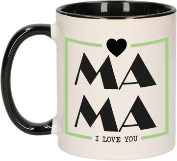 Bellatio Decorations Cadeau koffie/thee mok voor mama - zwart/groen - ik hou van jou - keramiek - Moederdag