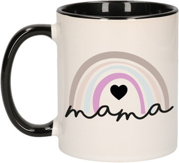 Bellatio Decorations Cadeau koffie/thee mok voor mama - zwart met regenboog - pastel - Moederdag