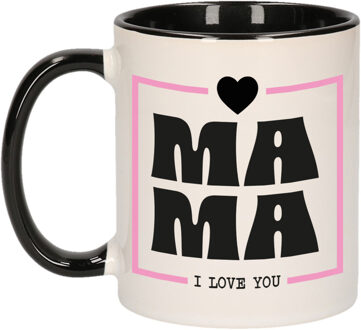 Bellatio Decorations Cadeau koffie/thee mok voor mama - zwart/roze - ik hou van jou - keramiek - Moederdag