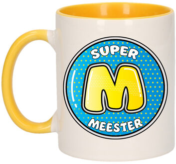 Bellatio Decorations Cadeau koffie/thee mok voor meester - geel - button - super meester - keramiek - meesterdag
