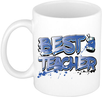 Bellatio Decorations Cadeau koffie/thee mok voor Meester/juf - blauw - graffiti letters - de beste -?300 ml