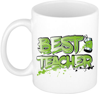 Bellatio Decorations Cadeau koffie/thee mok voor Meester/Juf - groen - graffiti letters - de beste -?300 ml