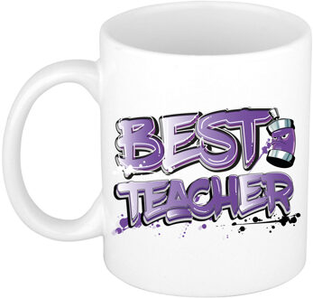 Bellatio Decorations Cadeau koffie/thee mok voor Meester/juf - paars - graffiti letters - de beste -?300 ml