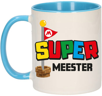 Bellatio Decorations Cadeau koffie/thee mok voor Meester/mentor - blauw - super Meester - keramiek - 300 ml