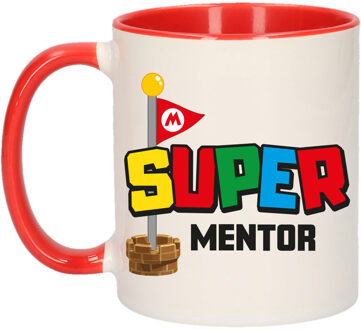 Bellatio Decorations Cadeau koffie/thee mok voor mentor/leraar - rood - super mentor - keramiek - 300 ml