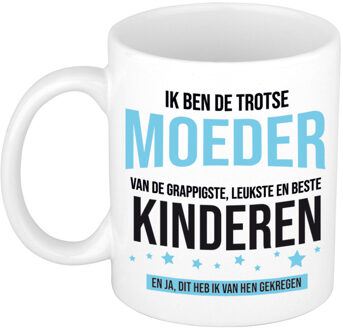 Bellatio Decorations Cadeau koffie/thee mok voor moeder - blauw - trotse moeder- keramiek - 300 ml - Moederdag
