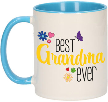 Bellatio Decorations Cadeau koffie/thee mok voor oma - blauw/geel - beste oma - keramiek - 300 ml - feest mokken