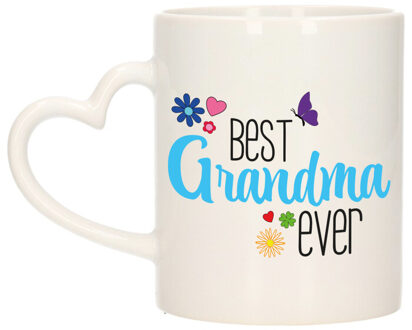 Bellatio Decorations Cadeau koffie/thee mok voor oma - blauw - hartjes oor - keramiek - 300 ml