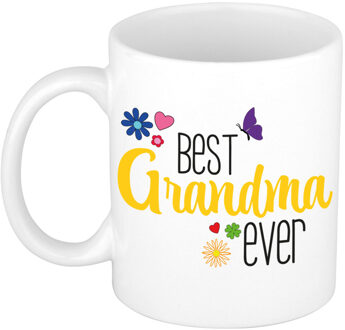 Bellatio Decorations Cadeau koffie/thee mok voor oma - geel - beste oma - keramiek - 300 ml - feest mokken