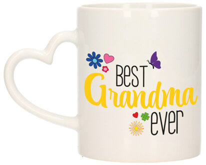 Bellatio Decorations Cadeau koffie/thee mok voor oma - geel - hartjes oor - keramiek - 300 ml - feest mokken