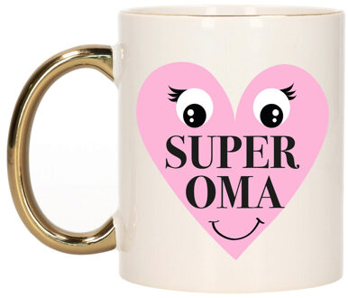 Bellatio Decorations Cadeau koffie/thee mok voor Oma - goud - Super Oma hartje - keramiek - 300 ml