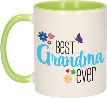 Bellatio Decorations Cadeau koffie/thee mok voor oma - groen/blauw - beste oma - keramiek - 300 ml - feest mokken