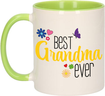 Bellatio Decorations Cadeau koffie/thee mok voor oma - groen/geel - beste oma - keramiek - 300 ml - feest mokken