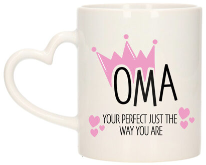 Bellatio Decorations Cadeau koffie/thee mok voor oma - kroon/hartjes - roze - 300 ml - keramiek - Moederdag