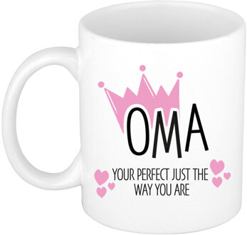 Bellatio Decorations Cadeau koffie/thee mok voor oma - kroon/hartjes - wit - 300 ml - keramiek
