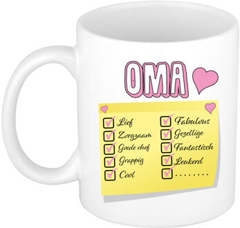 Bellatio Decorations Cadeau koffie/thee mok voor Oma - roze - de leukste Oma briefje - keramiek - 300 ml Wit