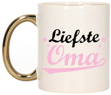 Bellatio Decorations Cadeau koffie/thee mok voor oma - roze met gouden oor - de liefste - keramiek - feest mokken