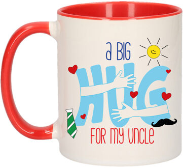 Bellatio Decorations Cadeau koffie/thee mok voor oom - rood - big hug - 300 ml - verjaardag