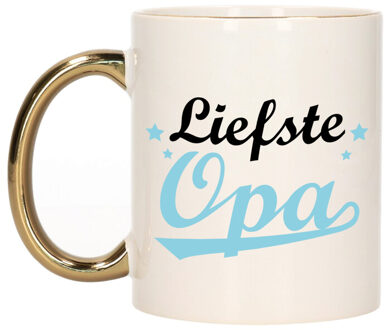 Bellatio Decorations Cadeau koffie/thee mok voor opa - blauw met gouden oor - de liefste - keramiek - feest mokken