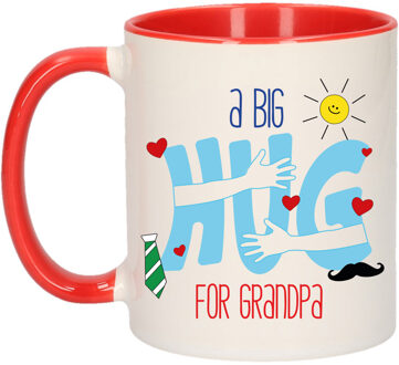 Bellatio Decorations Cadeau koffie/thee mok voor opa - rood - big hug - 300 ml - verjaardag