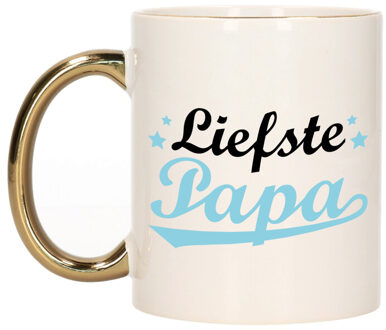 Bellatio Decorations Cadeau koffie/thee mok voor papa - blauw met gouden oor - de liefste - Vaderdag - feest mokken