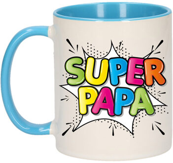 Bellatio Decorations Cadeau koffie/thee mok voor papa - blauw - super papa - keramiek - 300 ml - Vaderdag