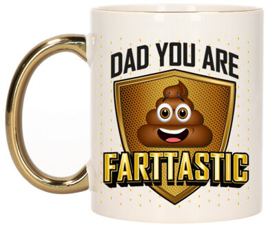 Bellatio Decorations Cadeau koffie/thee mok voor papa - goud - fantastische pap - keramiek - 300 ml - Vaderdag