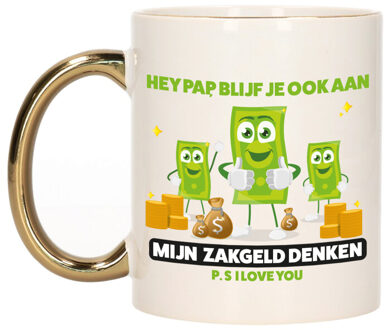 Bellatio Decorations Cadeau koffie/thee mok voor papa - goud/groen - zakgeld - Vaderdag - feest mokken Goudkleurig