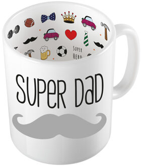 Bellatio Decorations Cadeau koffie/thee mok voor papa - grijze snor - super papa - keramiek - 300 ml - Vaderdag