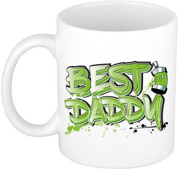 Bellatio Decorations Cadeau koffie/thee mok voor papa - groen - graffiti letters - de beste -?300 ml - Vaderdag