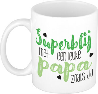 Bellatio Decorations Cadeau koffie/thee mok voor papa - groen - super blij - keramiek - 300 ml - Vaderdag Blauw