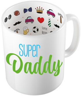 Bellatio Decorations Cadeau koffie/thee mok voor papa - groen - super papa - 300 ml - Vaderdag