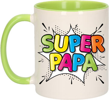 Bellatio Decorations Cadeau koffie/thee mok voor papa - groen - super papa - 300 ml - Vaderdag