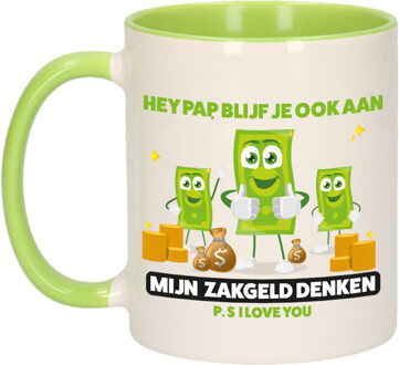 Bellatio Decorations Cadeau koffie/thee mok voor papa - groen - zakgeld - keramiek - 300 ml - Vaderdag