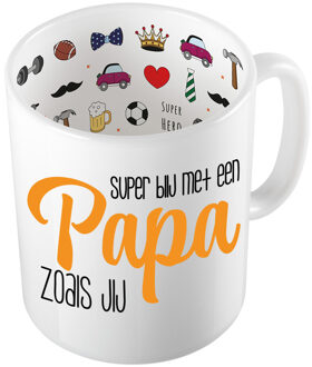 Bellatio Decorations Cadeau koffie/thee mok voor papa - oranje - blij met papa - 300 ml - Vaderdag - feest mokken