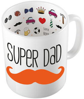 Bellatio Decorations Cadeau koffie/thee mok voor papa - oranje snor - super papa - keramiek - 300 ml - Vaderdag