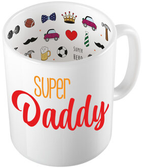 Bellatio Decorations Cadeau koffie/thee mok voor papa - rood - super papa - 300 ml - Vaderdag - feest mokken