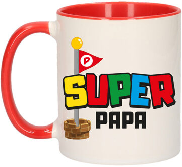 Bellatio Decorations Cadeau koffie/thee mok voor papa - rood - super papa - keramiek - 300 ml - Vaderdag
