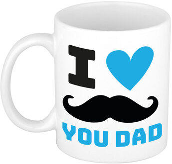Bellatio Decorations Cadeau koffie/thee mok voor papa - wit/blauw - liefde - keramiek - 300 ml - Vaderdag