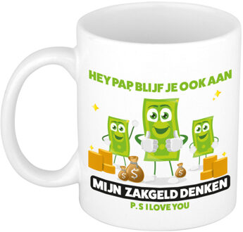 Bellatio Decorations Cadeau koffie/thee mok voor papa - wit/groen - zakgeld - keramiek - 300 ml - Vaderdag