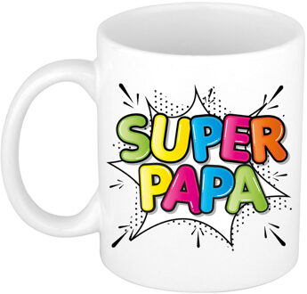 Bellatio Decorations Cadeau koffie/thee mok voor papa - wit - super papa - keramiek - 300 ml - Vaderdag
