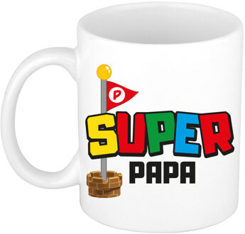 Bellatio Decorations Cadeau koffie/thee mok voor papa - wit - super papa - keramiek - 300 ml - Vaderdag