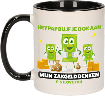 Bellatio Decorations Cadeau koffie/thee mok voor papa - zwart/groen - zakgeld - keramiek - 300 ml - Vaderdag
