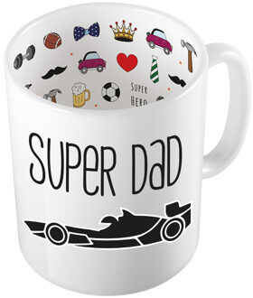 Bellatio Decorations Cadeau koffie/thee mok voor papa - zwart - super papa - keramiek - 300 ml - Vaderdag