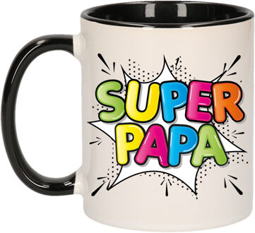 Bellatio Decorations Cadeau koffie/thee mok voor papa - zwart - super papa - keramiek - 300 ml - Vaderdag